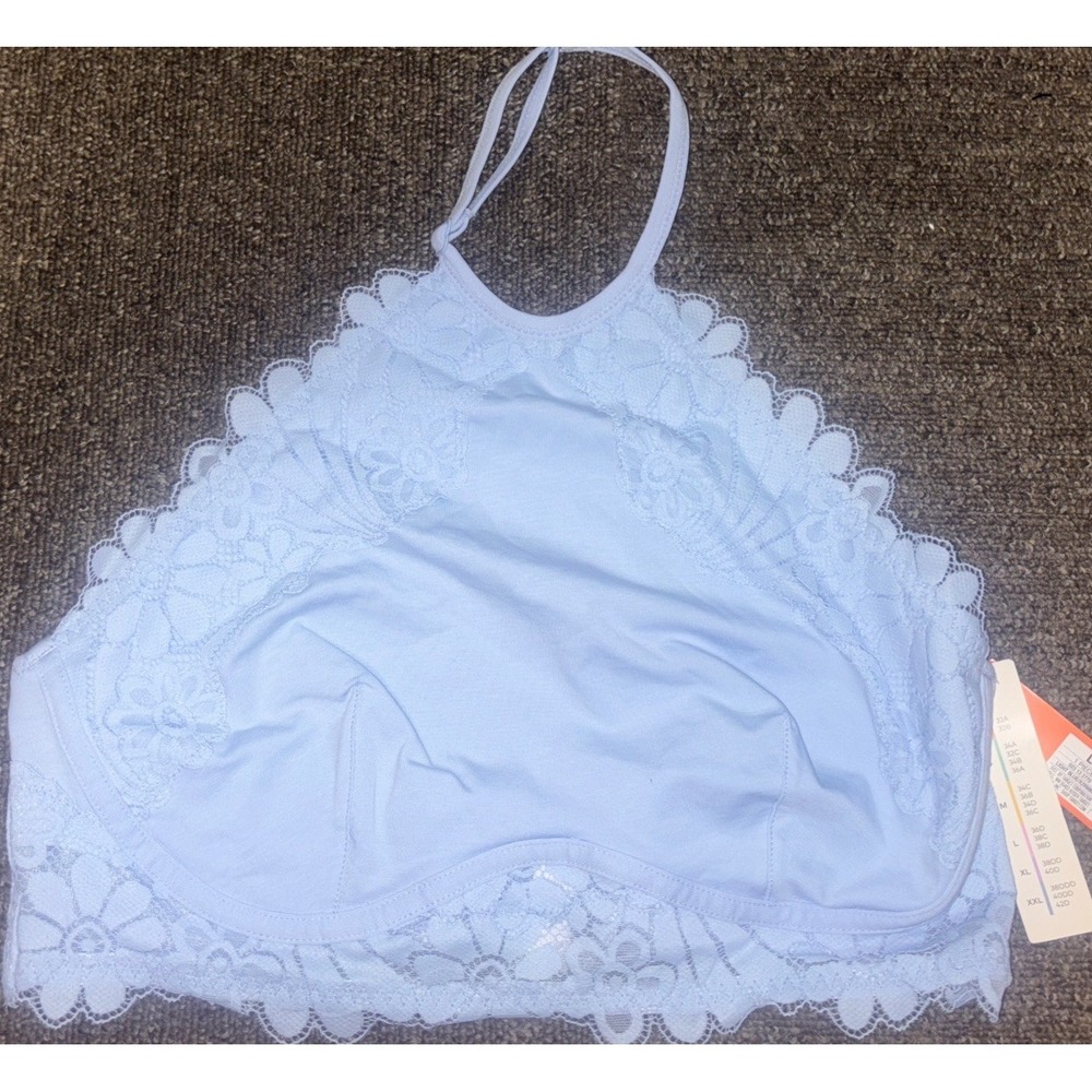 Colsie Halter Bralette Baby Blue Cotton Lace Trim Size Large